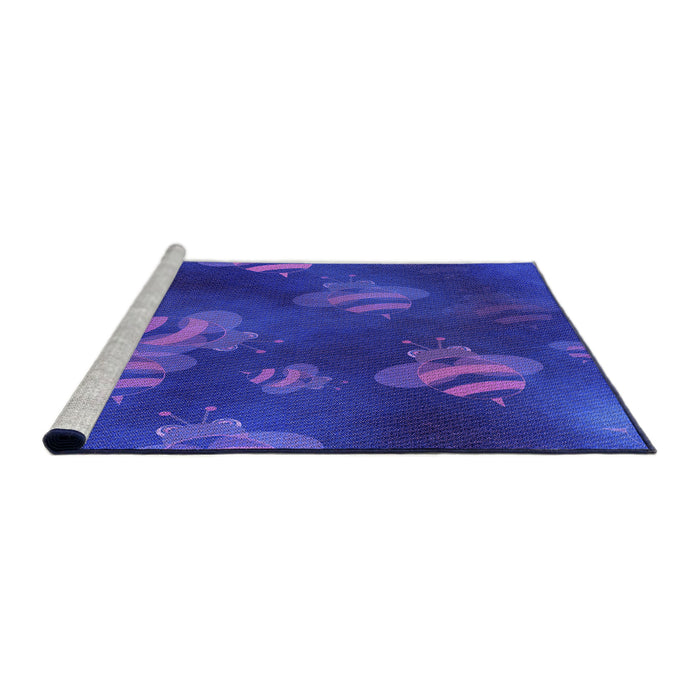 Sideview of Machine Washable Transitional Blue Rug, wshpat2921pur