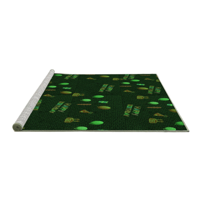 Sideview of Machine Washable Transitional Green Rug, wshpat2922grn