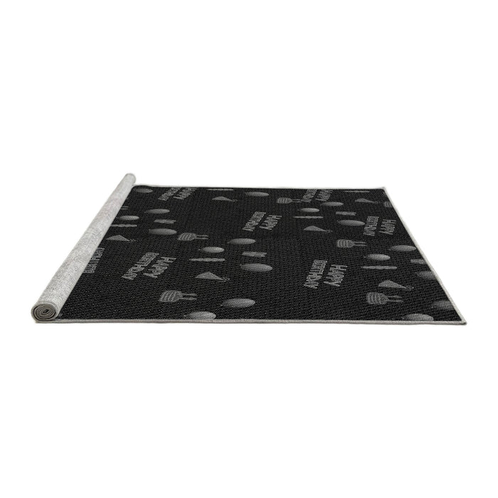 Sideview of Machine Washable Transitional Black Rug, wshpat2922gry