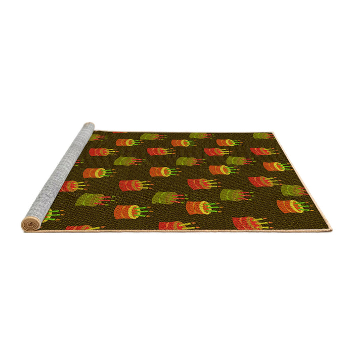 Sideview of Machine Washable Transitional Dark Yellow Green Rug, wshpat2923yw