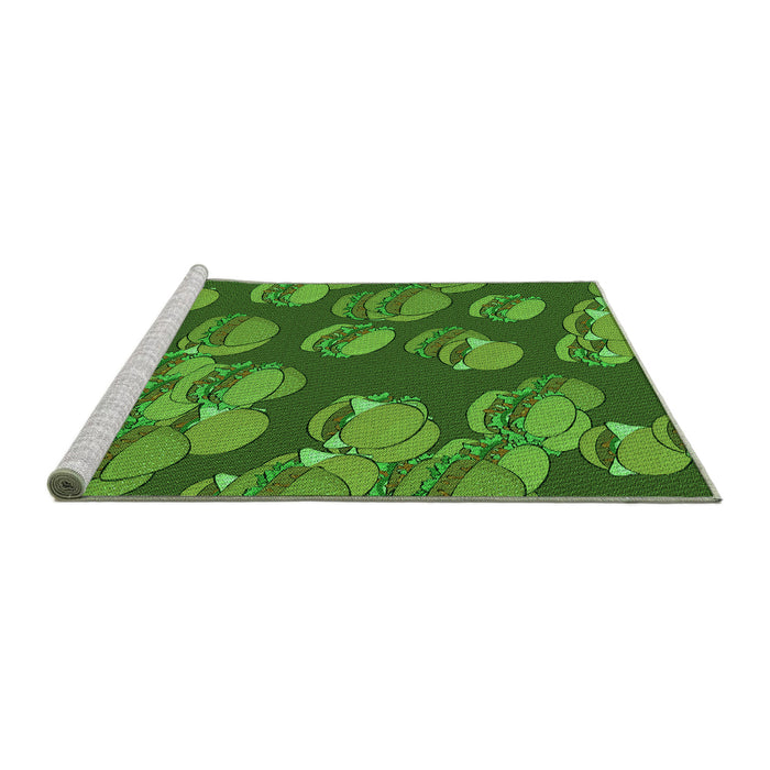 Sideview of Machine Washable Transitional Green Rug, wshpat2924grn