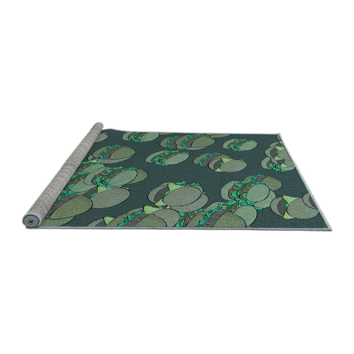 Sideview of Machine Washable Transitional Emerald Green Rug, wshpat2924lblu