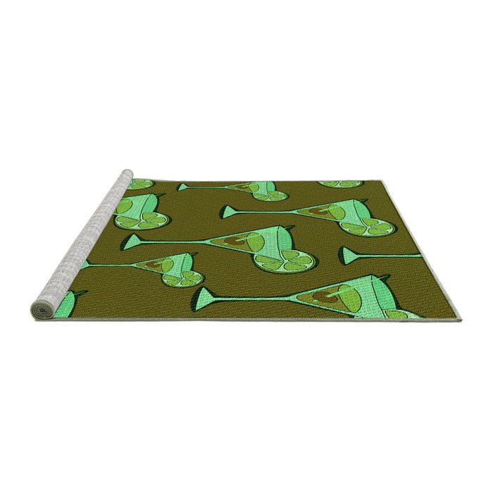 Sideview of Machine Washable Transitional Green Rug, wshpat2925grn