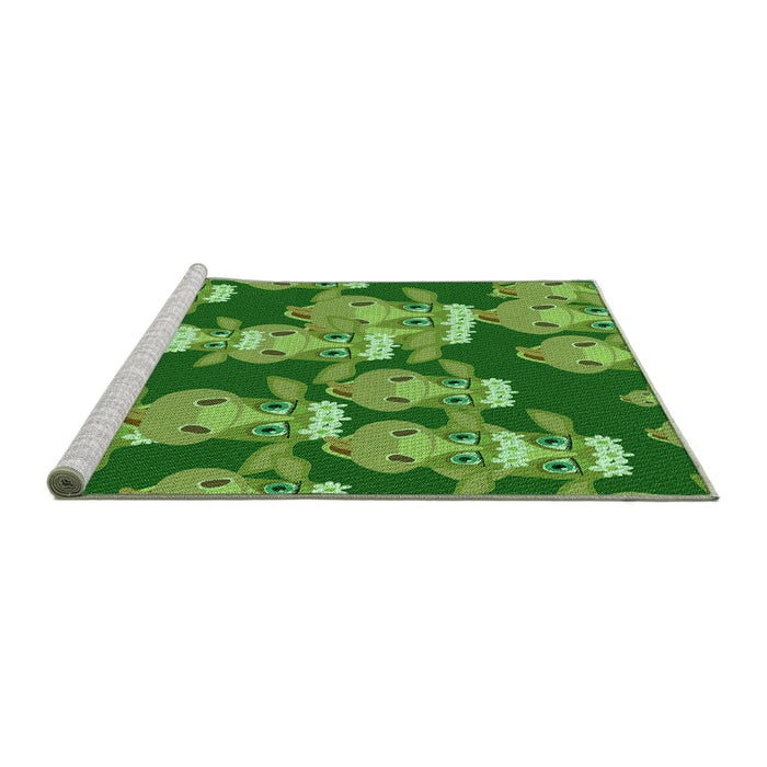 Sideview of Machine Washable Transitional Green Rug, wshpat2926grn