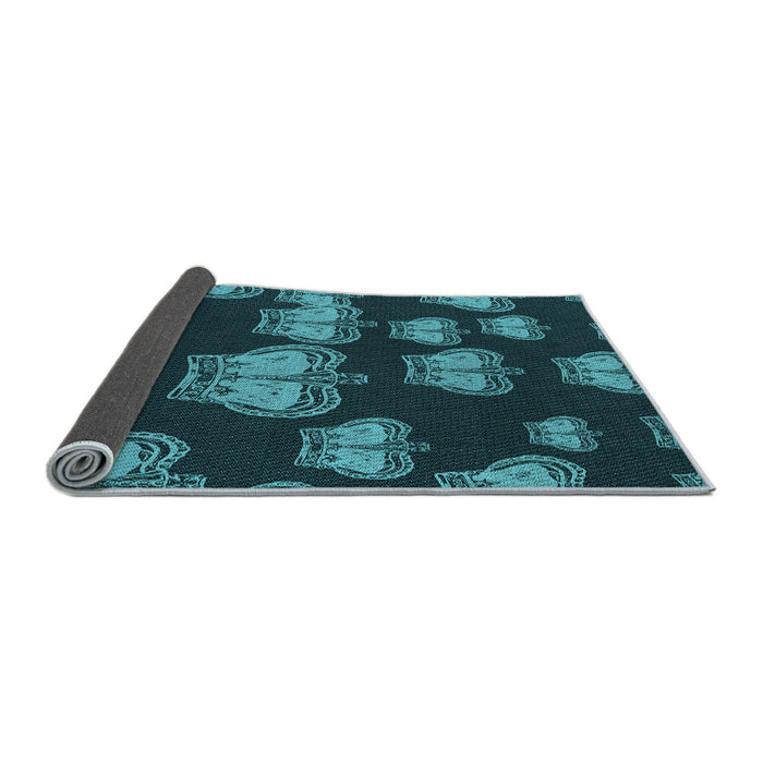 Thickness of Patterned Dark Turquoise Green Rug, pat2927lblu