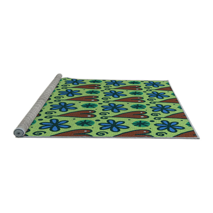 Sideview of Machine Washable Transitional Green Rug, wshpat2928lblu