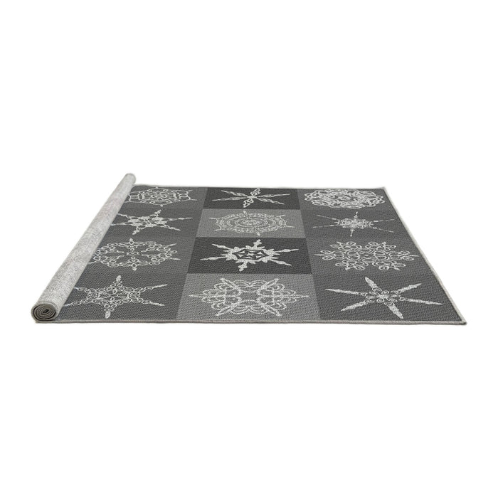 Sideview of Machine Washable Transitional Grey Gray Rug, wshpat293gry