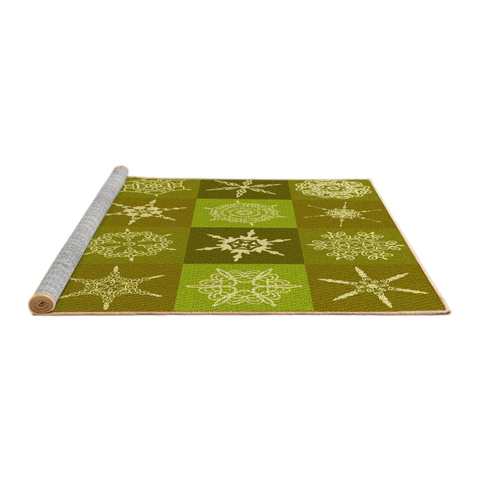 Sideview of Machine Washable Transitional Dark Yellow Green Rug, wshpat293yw