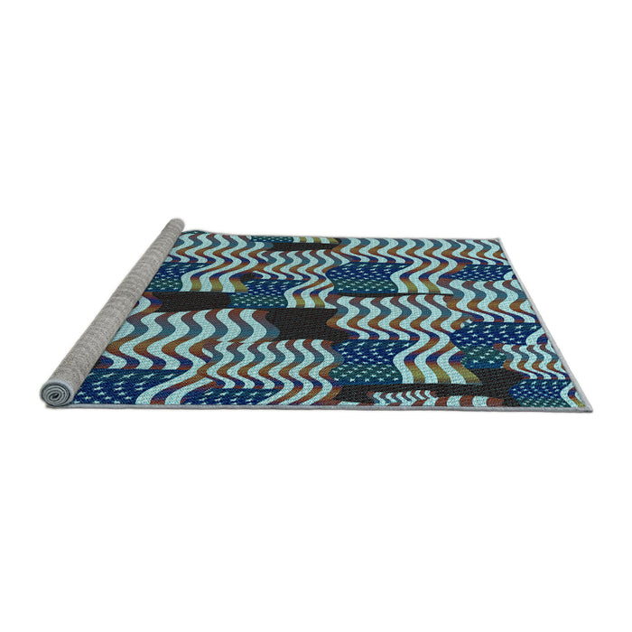 Sideview of Machine Washable Transitional Northern Lights Blue Rug, wshpat2933lblu
