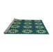 Sideview of Machine Washable Transitional Emerald Green Rug, wshpat2934lblu