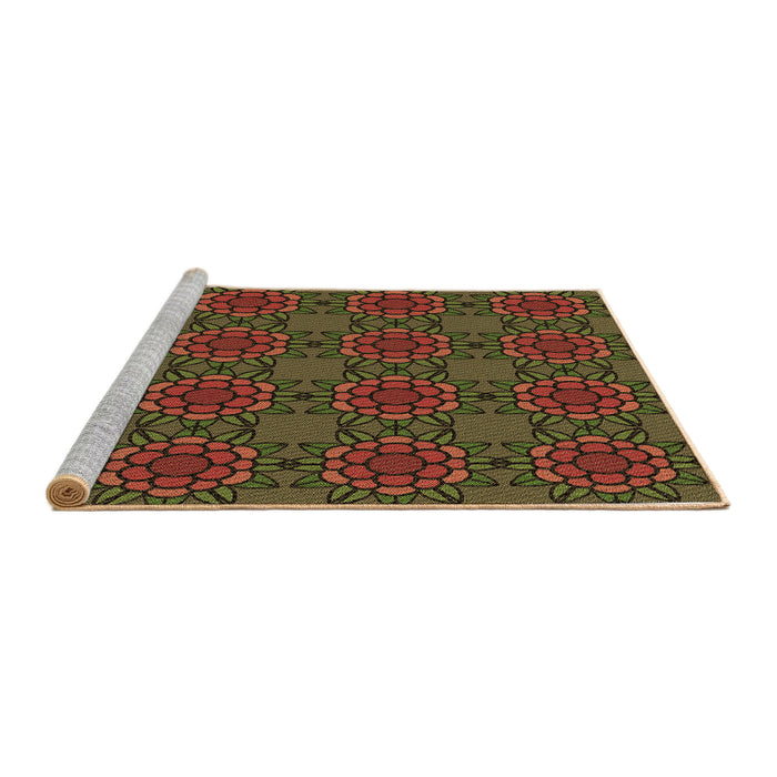 Sideview of Machine Washable Transitional Hazel Green Rug, wshpat2939brn