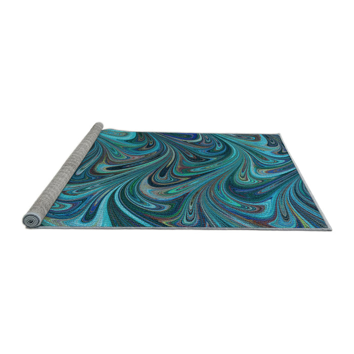 Sideview of Machine Washable Transitional Dark Turquoise Green Rug, wshpat2940lblu