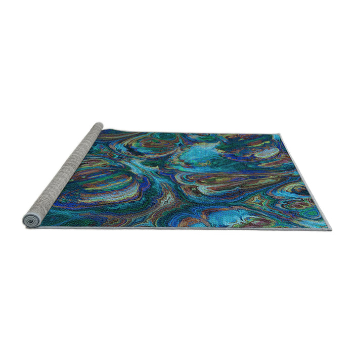 Sideview of Machine Washable Transitional Blue Rug, wshpat2941lblu