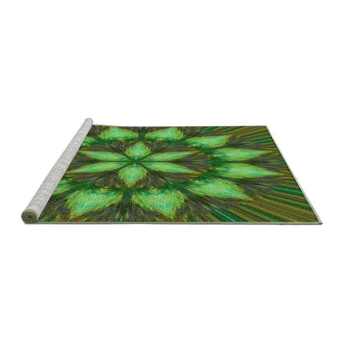Sideview of Machine Washable Transitional Army Green Rug, wshpat2942grn