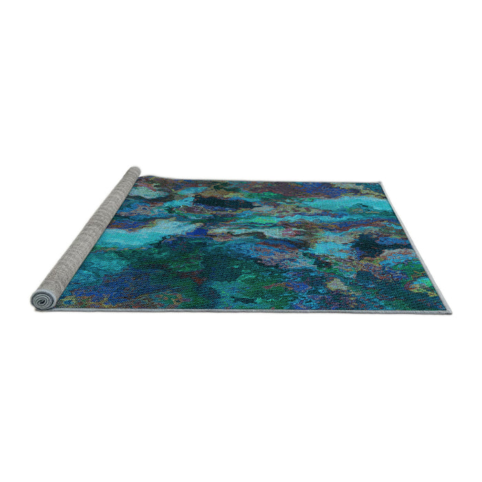 Sideview of Machine Washable Transitional Blue Rug, wshpat2943lblu