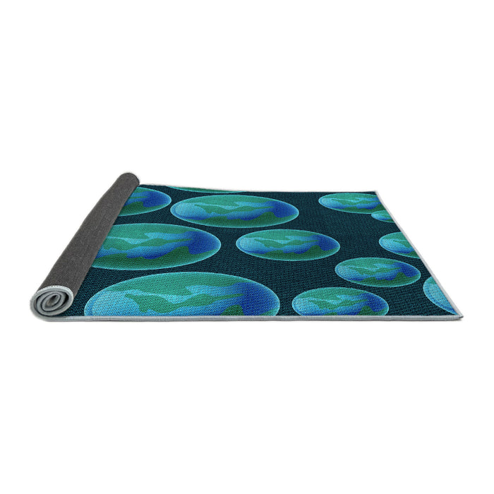 Thickness of Patterned Dark Turquoise Green Rug, pat2963lblu