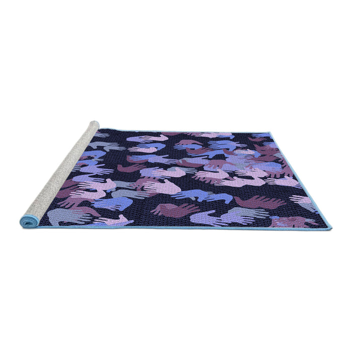 Sideview of Machine Washable Transitional Night Blue Rug, wshpat2965blu