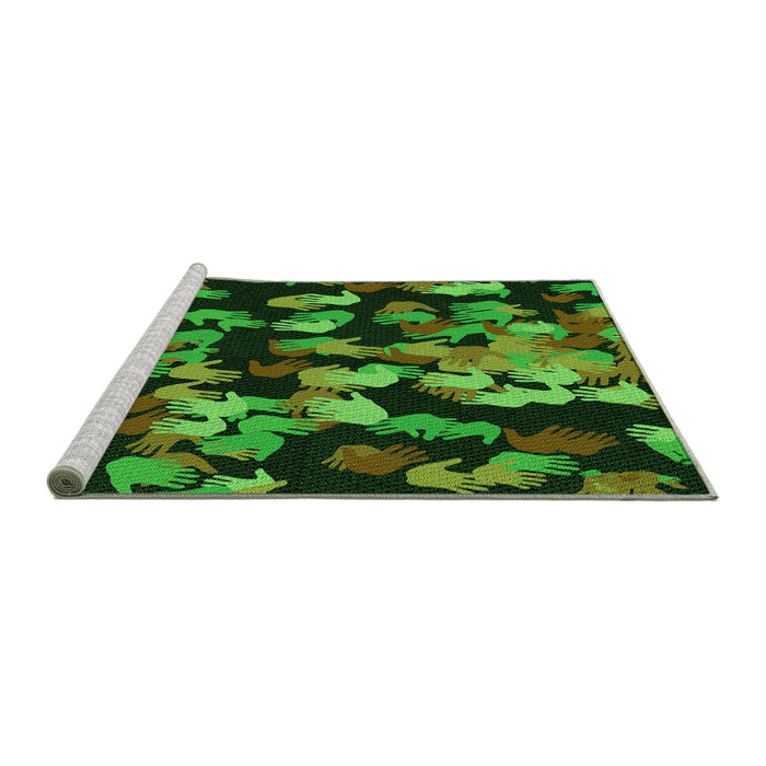 Sideview of Machine Washable Transitional Dark Forest Green Rug, wshpat2965grn