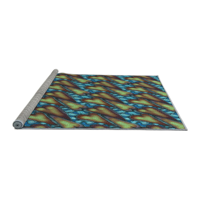 Sideview of Machine Washable Transitional Mint Green Rug, wshpat2967lblu