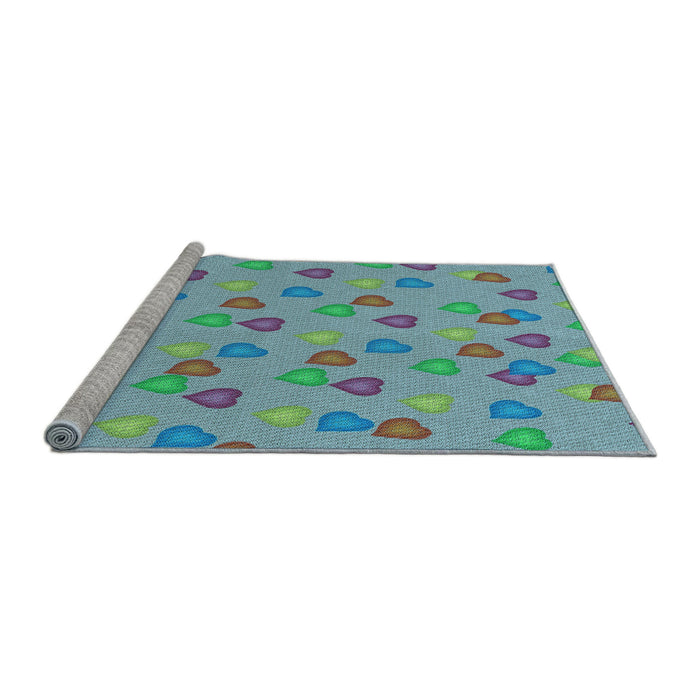 Sideview of Machine Washable Transitional Medium Turquoise Green Rug, wshpat2969lblu