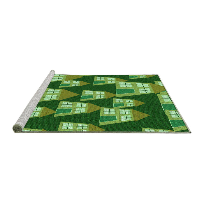 Sideview of Machine Washable Transitional Green Rug, wshpat2970grn