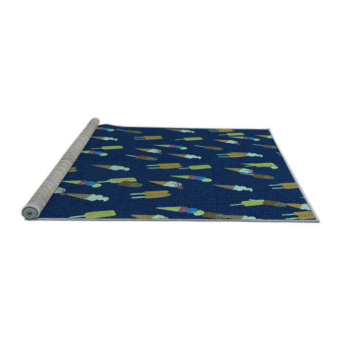 Sideview of Machine Washable Transitional Steel Blue Rug, wshpat2971lblu