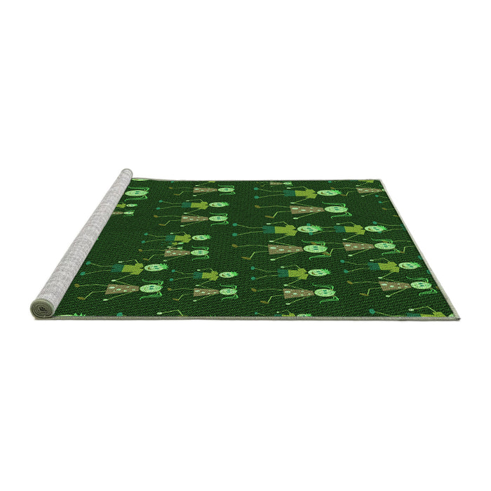 Sideview of Machine Washable Transitional Dark Lime Green Rug, wshpat2973grn