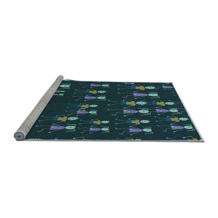 Sideview of Machine Washable Transitional Aquamarine Stone Green Rug, wshpat2973lblu