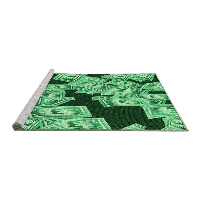 Sideview of Machine Washable Transitional Deep Emerald Green Rug, wshpat2976grn