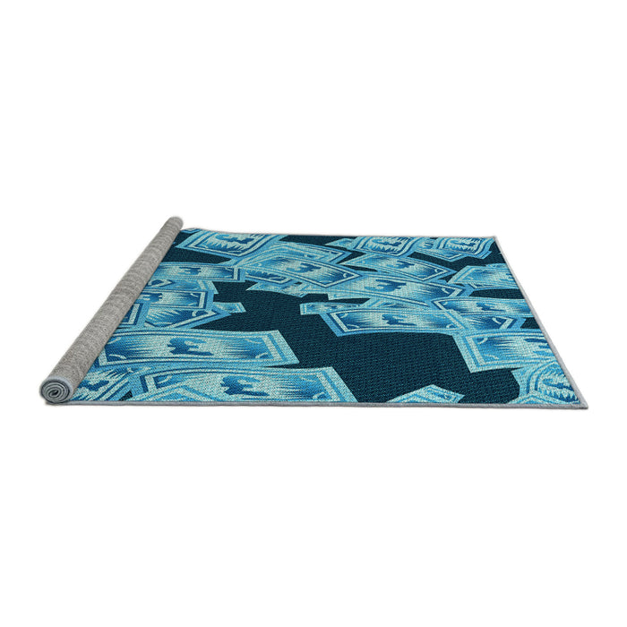 Sideview of Machine Washable Transitional Blue Rug, wshpat2976lblu