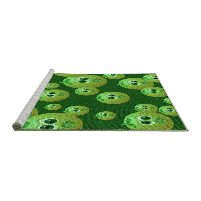 Sideview of Machine Washable Transitional Green Rug, wshpat2979grn