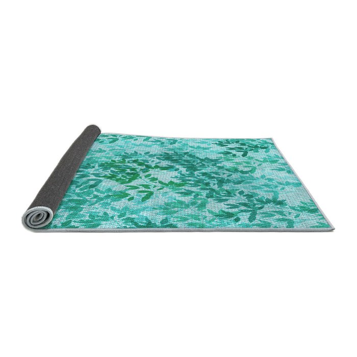 Thickness of Patterned Turquoise Green Rug, pat2989lblu
