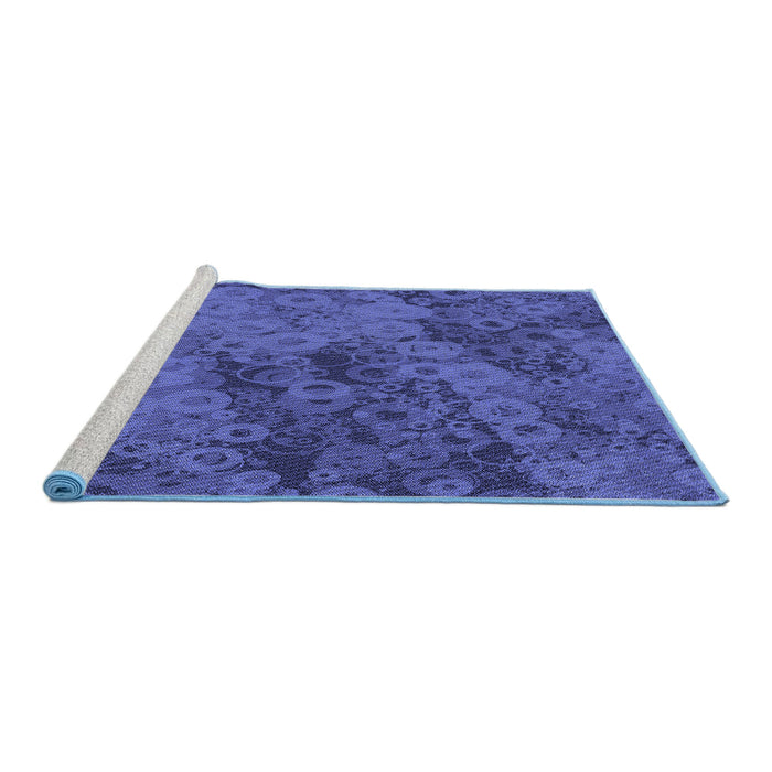 Sideview of Machine Washable Transitional Sapphire Blue Rug, wshpat2990blu