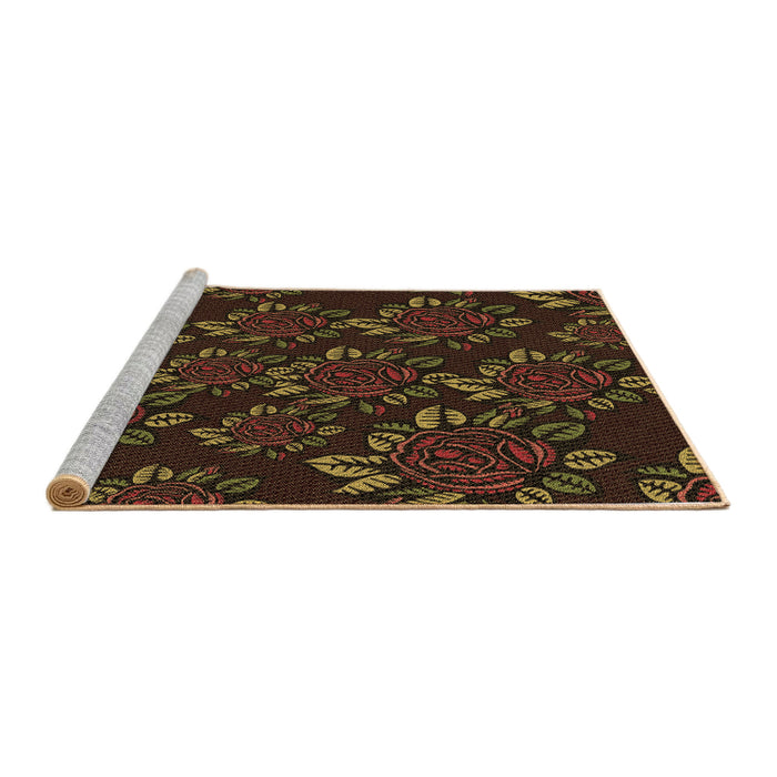Sideview of Machine Washable Transitional Saddle Brown Rug, wshpat2991brn