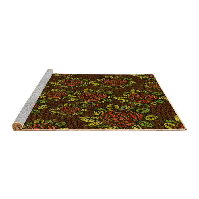 Sideview of Machine Washable Transitional Dark Yellow Green Rug, wshpat2991yw