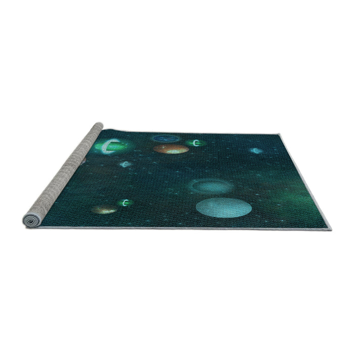 Sideview of Machine Washable Transitional Dark Cyan Green Rug, wshpat2992lblu