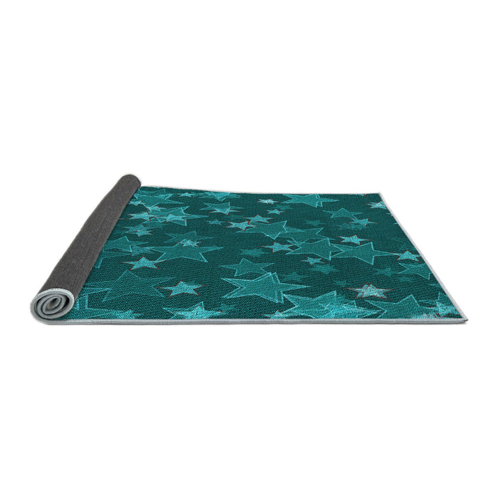 Thickness of Patterned Dark Turquoise Green Rug, pat2994lblu