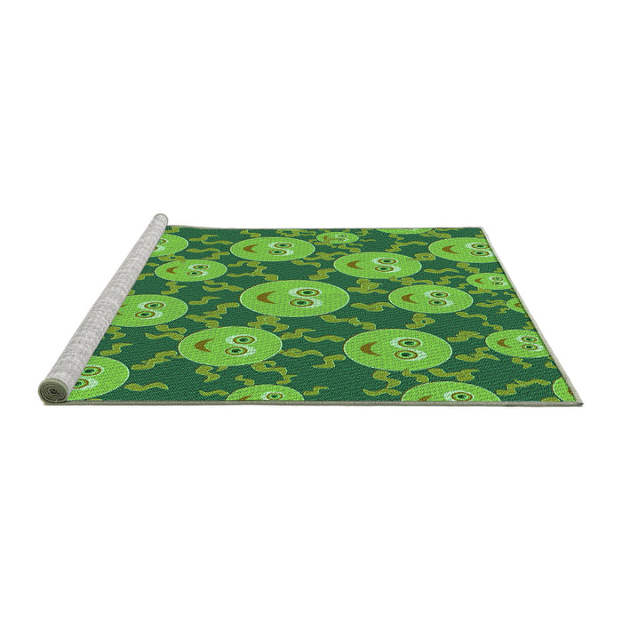 Sideview of Machine Washable Transitional Green Rug, wshpat2995grn
