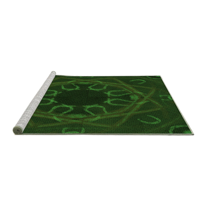 Sideview of Machine Washable Transitional Green Rug, wshpat2996grn