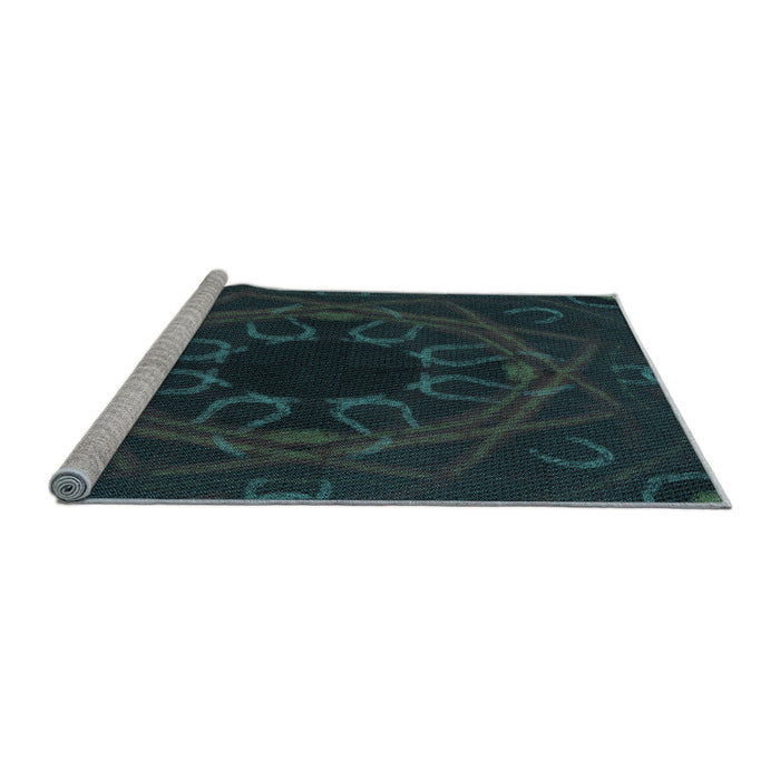 Sideview of Machine Washable Transitional Blue Rug, wshpat2996lblu