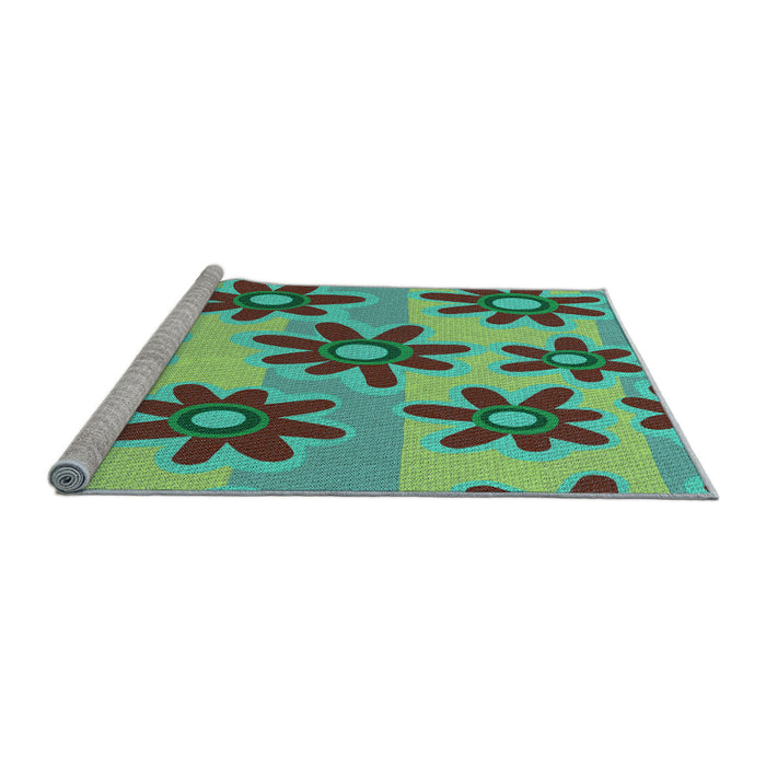 Sideview of Machine Washable Transitional Lime Mint Green Rug, wshpat3001lblu