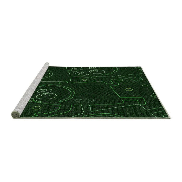 Sideview of Machine Washable Transitional Deep Emerald Green Rug, wshpat3002grn