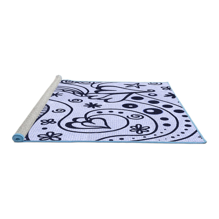 Sideview of Machine Washable Transitional Lavender Blue Rug, wshpat3004blu