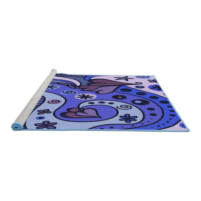 Sideview of Machine Washable Transitional Blue Rug, wshpat3005blu