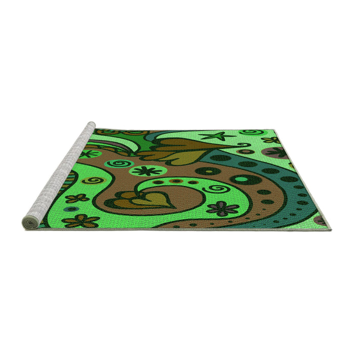 Sideview of Machine Washable Transitional Chocolate Brown Rug, wshpat3005grn