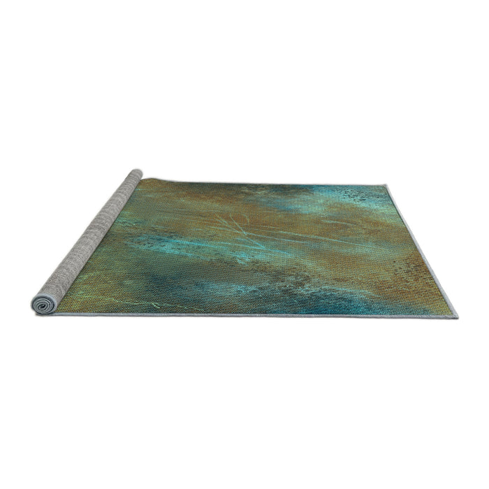 Sideview of Machine Washable Transitional Green Rug, wshpat3006lblu