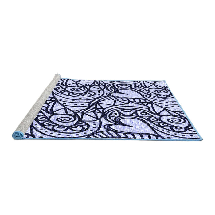 Sideview of Machine Washable Transitional Blue Rug, wshpat3007blu