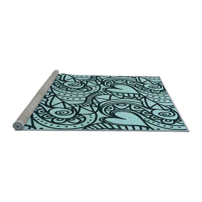 Sideview of Machine Washable Transitional Deep-Sea Blue Rug, wshpat3007lblu