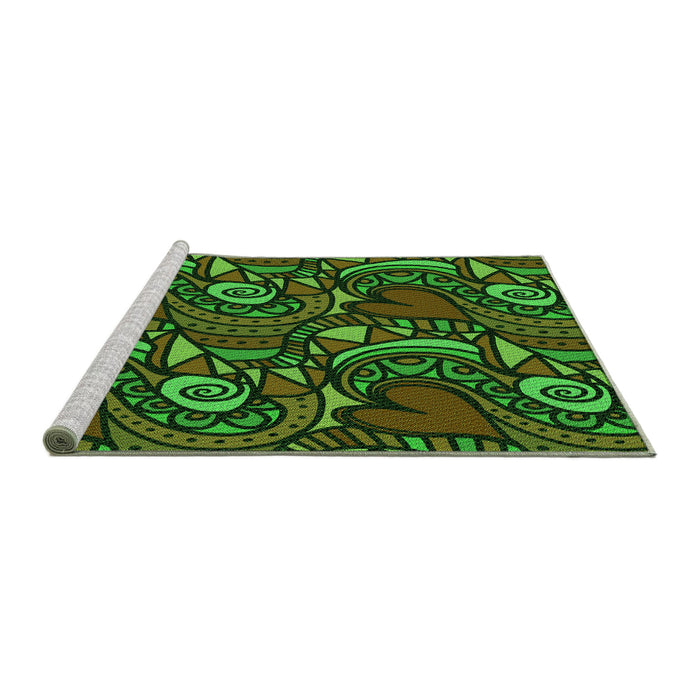 Sideview of Machine Washable Transitional Dark Forest Green Rug, wshpat3008grn