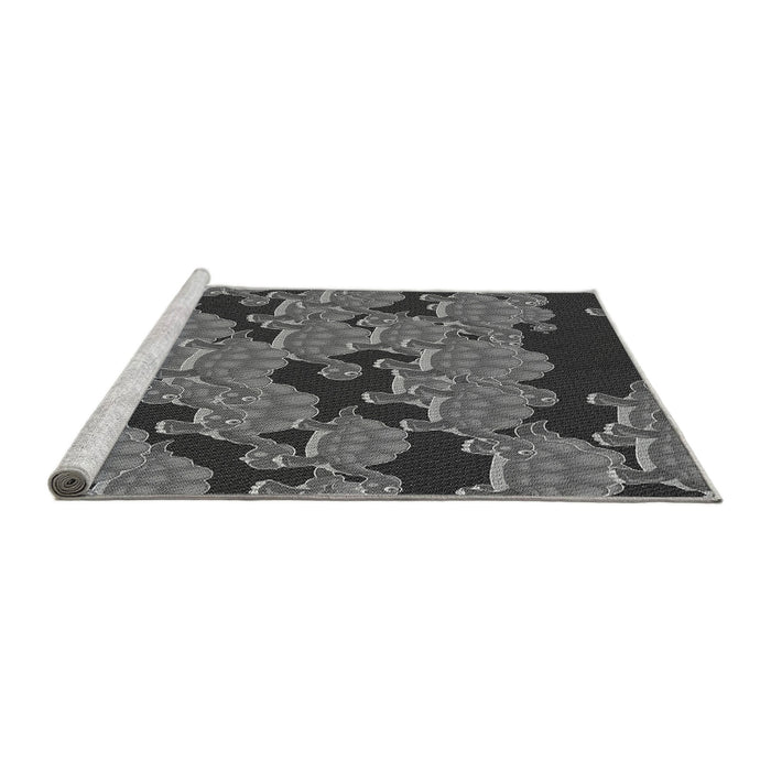 Sideview of Machine Washable Transitional Dark Gray Black Rug, wshpat3009gry